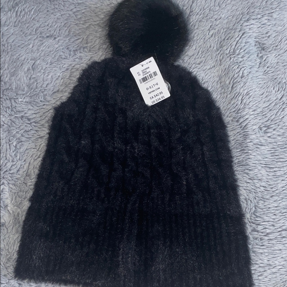 PINK Victoria's Secret Black Fuzzy Beanie